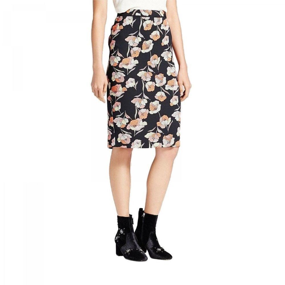 Who What Wear Black Floral Pencil Skirt 26W NWT